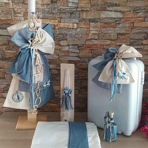 Set completo per battesimo aereo Battesimo greco ortodosso Battesimo per bambina Candela Set di asciugamani Valigia ricordo Set di oli Regalo unico fatto a mano