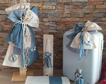 Airplane complete baptism set Orthodox greek baptism Baby girl christening Candle Towel set Keepsake luggage Oil set Handmade unique gift