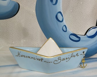 Name anchor boat favors Baptism bomboniere pottery Greek souvenirs with koufeta Guests gifts giveaway Unique style