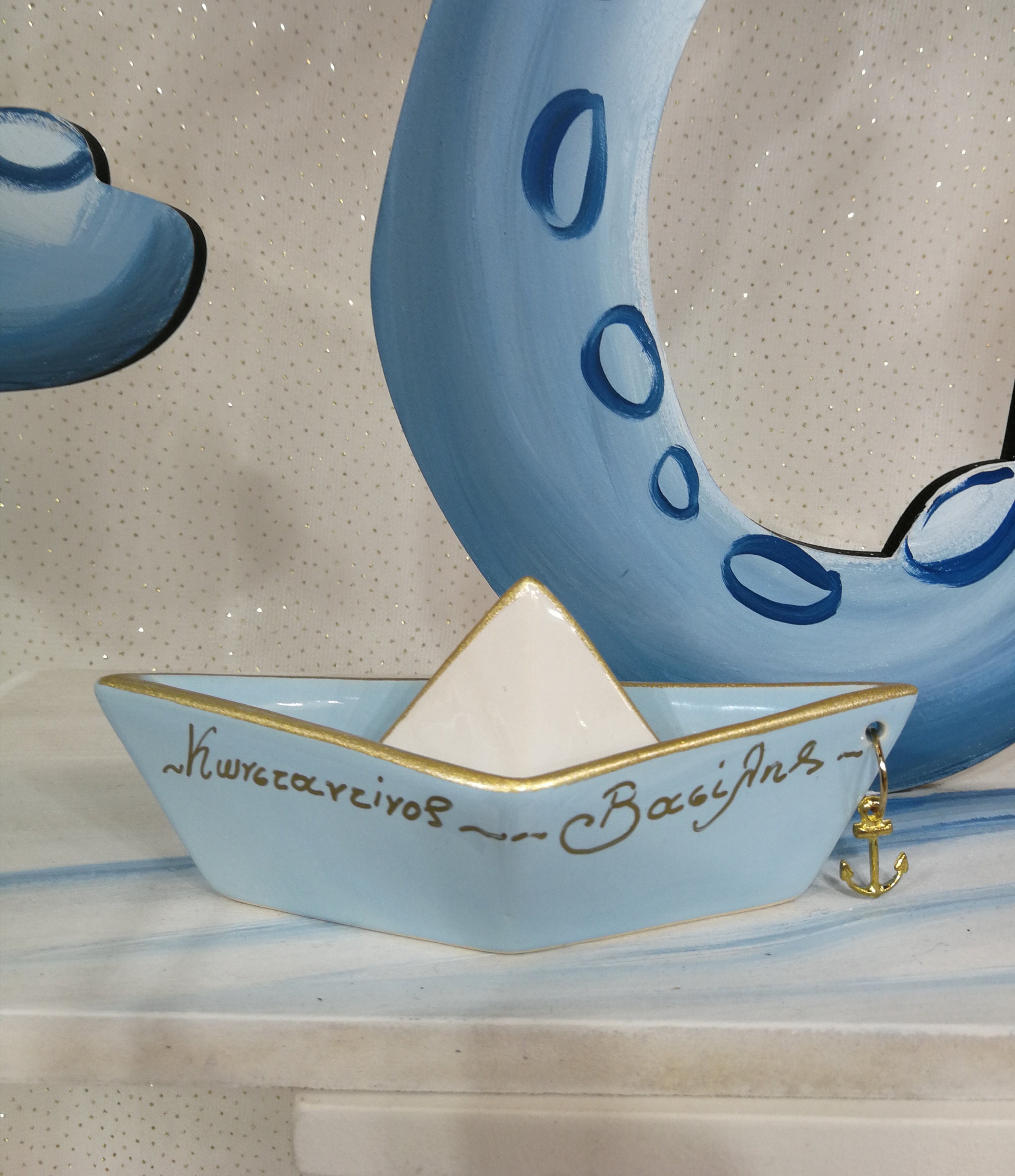Name anchor boat favors Baptism bomboniere pottery Greek souvenirs with koufeta Guests gifts giveaway Unique style