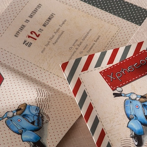 PHYSIQUE Faire-part de baptême en scooter dans une enveloppe Invitation d'invités Papeterie de baptême unique Carte d'invitation Bébé fille Bébé garçon