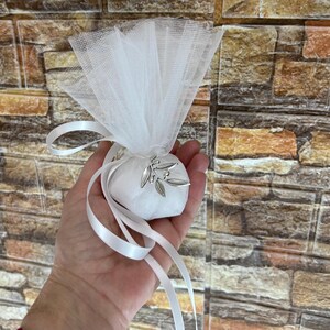 Olive favors Wedding bomboniere White wedding Greek favors with koufeta Wedding guests gifts Tulle pouch greek wedding Unique grecian style image 3
