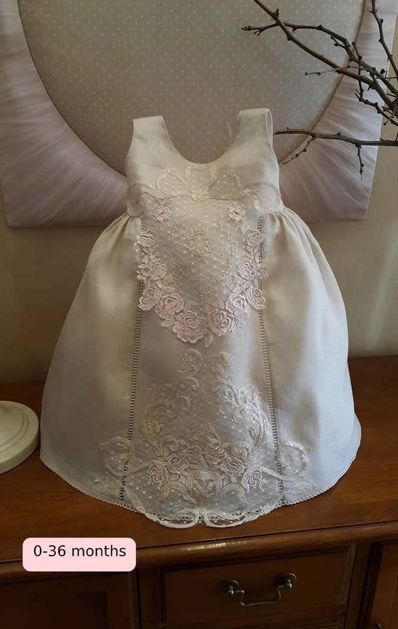 Linen gown christening dress Lace outfit Flower girl dress | Etsy