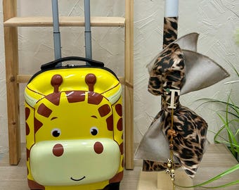 Vela con estampado animal, maleta con ruedas y diseño de jirafa, conjunto ortodoxo para bautizo de bebé niño, regalo personalizado hecho a mano para ahijado
