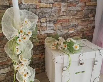 Almond flowers baptism set Personalized keepsake trunk Candle Bottle Soap Goddaughter orthodox christening gift