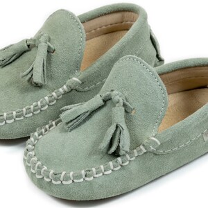 Mocasines menta Zapatos bebé niño Piel y ante Bebé niño Boda Bautizo Pequeño lujo Primeros pasos Talla 4 5 6 7 8 9 10 US