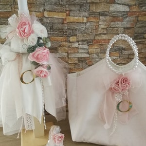 Aangepaste complete set doop baby meisje shabby chic doopset kaars tas handdoekenset olieset orthodoxe ceremonie cadeau van peettante