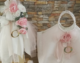Customized Complete set christening baby girl shabby chic baptism set Candle Bag Towel set Oil set Orthodox ceremony Gift from godmother