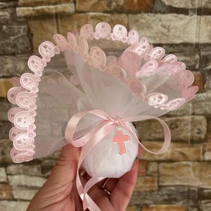 30 Bomboniere semplici ed eleganti con croce rosa per orsetto, souvenir per battesimo, bomboniere greche per bambine, koufeta, regali per gli ospiti del battesimo