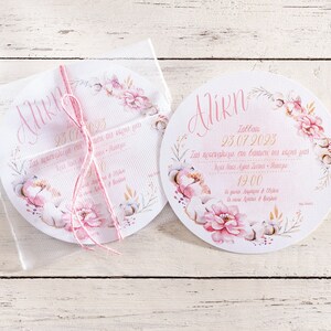 FISICO Inviti romantici floreali circolari per il battesimo in busta Inviti per gli ospiti della festa Articoli di cancelleria unici per il battesimo Biglietto d'invito Bambina