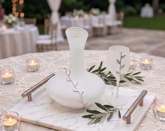 Olive Sterling Silver 925 Wedding set Decanter Glass Marble tray Stefana options Greek orthodox bridal gifts Luxury