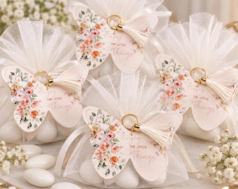 Bag decoration Leather butterfly keychain baptism favors giveaway Baby shower party souvenirs Christening guests gifts Girl Greek baptism