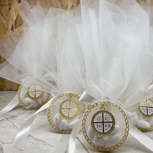 ICXCNIKA croce bizantina bomboniere battesimo bomboniere matrimonio bomboniere greche con koufeta regali per gli ospiti del battesimo sacchetto di tulle stile religioso