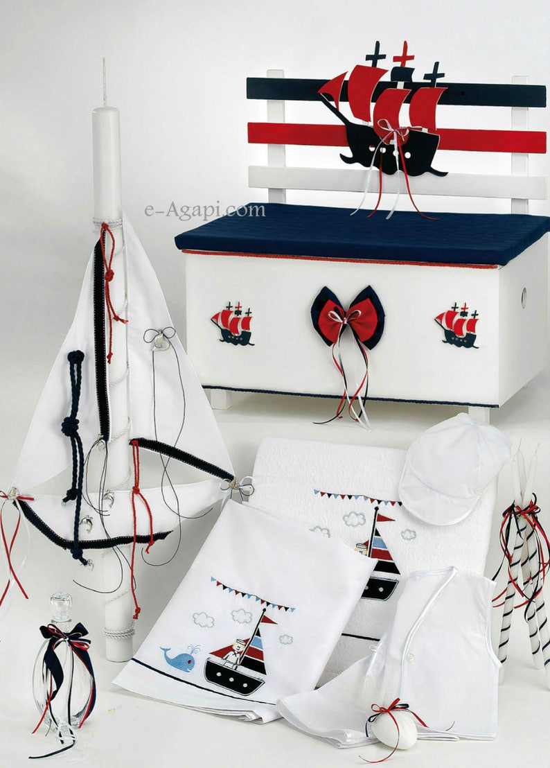 Boat Greek Baptism SET Candle Navy Christening Set Greek Etsy