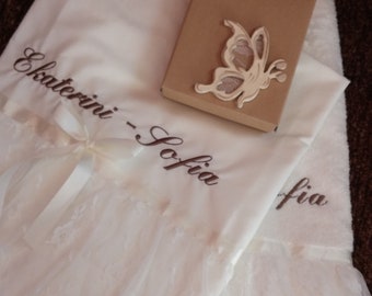 Sewing service for towel set Greek baptism Baby girl boy Orthodox baptism Made in Greece Personalized towel set Custom name baptismal day