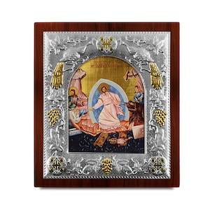 Hagiografía de la Resurrección Icono bizantino Marco de madera Regalo de Pascua griego Presente religioso Hecho a mano en Grecia - certificación incluida