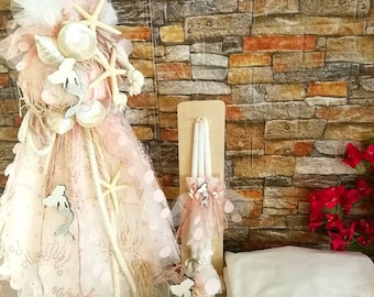 Sommer Strand griechischen Tauf-Set Baby Mädchen Taufkerze Handtuch-Set Reisekoffer Öl-Set Handgemachte Meerjungfrau Geschenke Zeremonie Dekor