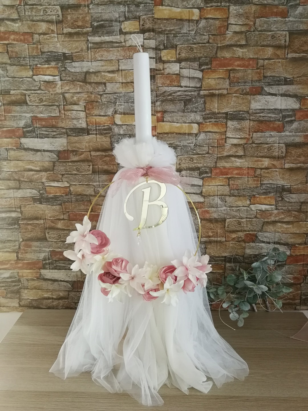 Lily Baptism Candle Baby Girl Personalized Christening Handmade Unique