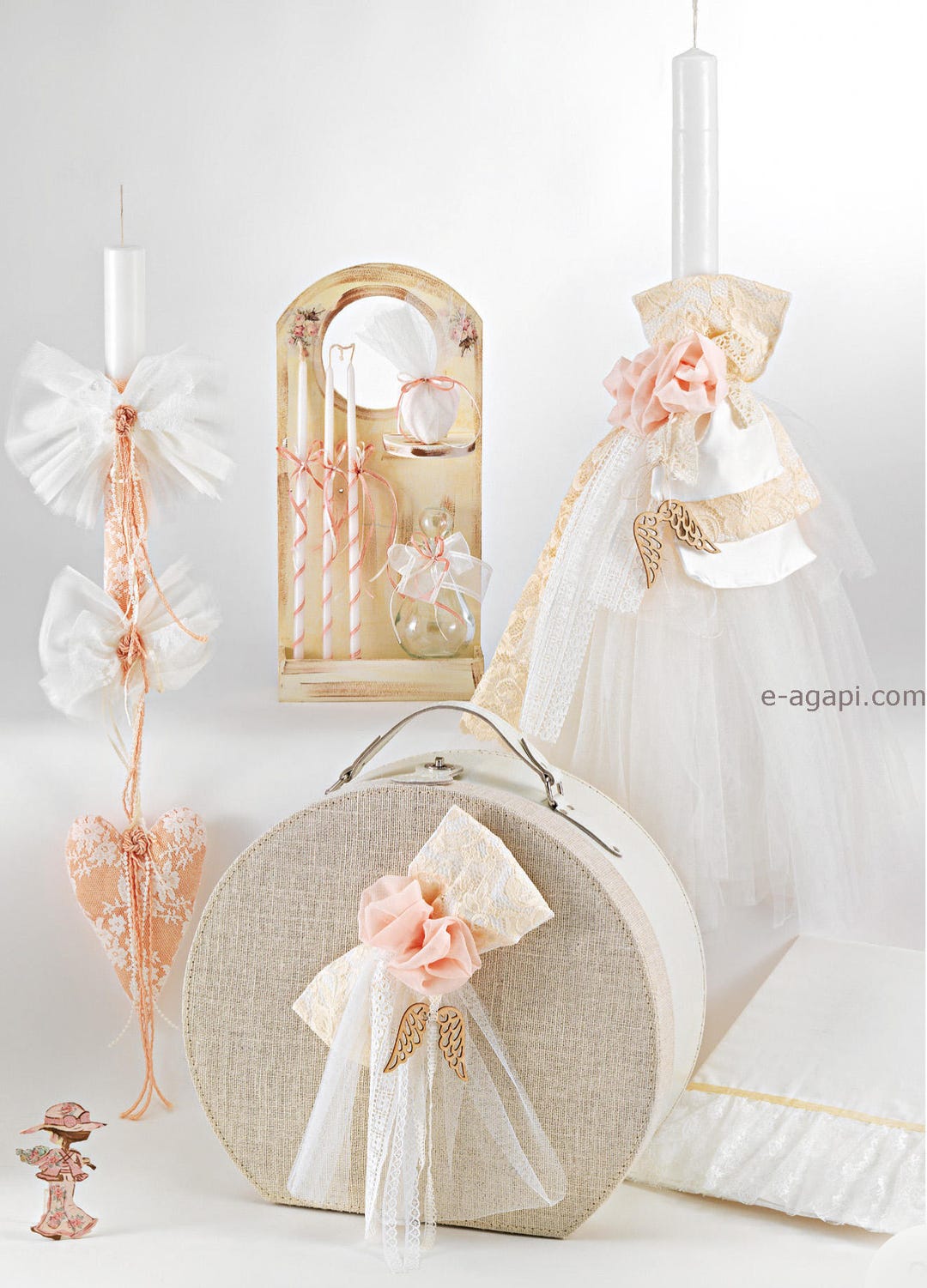 Angel Wings Greek Baptism Set Baby Girl Baptism Unique Candle Hat Box