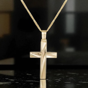 Minimalist baptism cross solid gold Baby boy christening gift Nona souvenir Made in Greece