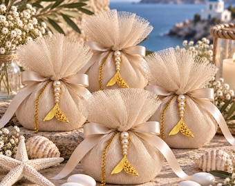 Fish with pearls Anchor favors Greek baptism wedding souvenirs bomboniere with koufeta Guests gifts giveaway Rustic elegant marine style