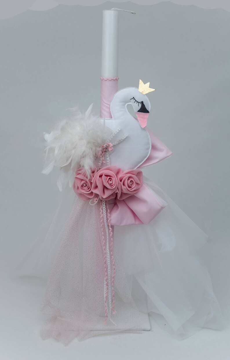 Swan Set Baptism Candle Lambada Keepsake Box Greek Orthodox Etsy