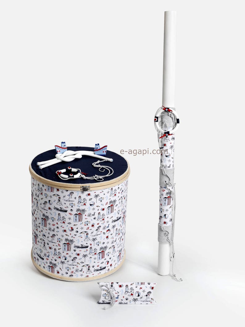 Navy SET baptism candle catholic christening keepsake box Etsy