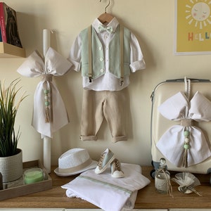 Summer complete baptism set Suit Keepsake suitcase Candle Towel set Bottle Soap Traditional church ceremony Baby boy handmade christening