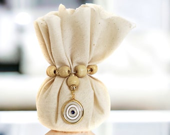 Eco baby Evil eye favors Baptism Wedding souvenirs Greek bomboniere koufeta Elegant guest gifts