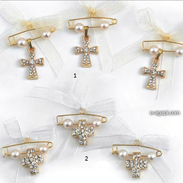 Épingles de mariage en or perles strass croix épingles de sûreté témoins épingles grec martyrika invités martirika épingles grec mariage strass croix