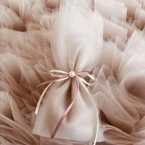 Mocca Ivory pearl favors Wedding Baptism bomboniere Guests gifts souvenirs Bridal giveaway Classic tulle pouches image 5