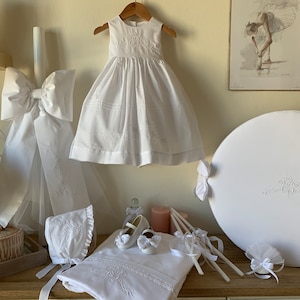 White complete baptism set Dress Keepsake box Candle Towel set Bottle Soap Traditional church ceremony Baby girl handmade christening gift