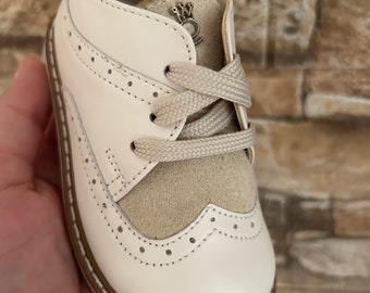 Brogues baby boy shoes Beige Blue leather wingtips kids Wedding Chritening little luxury First steps toddler shoes Size 4 5 6 7 8 9 10 US