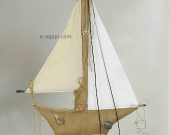 Sail boat candle Greek Orthodox baptismal candles Marine baptism Nautical baptism Marine christening Burlap candle Lambada Greek Lampatha