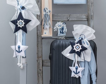 Navy anchor Greek baptism set baby boy christening Candle Towel set Travel suitcase Oil set Handmade unique gifts Orthodox ceremony decor