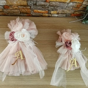 Velas vintage doradas personalizadas y lazo para bolso Decoración Bautizo de niña Ahijada Ceremonia en iglesia ortodoxa Hecho a mano