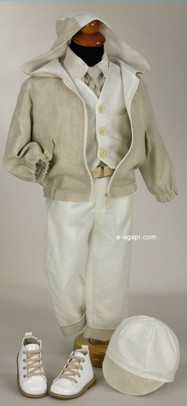 Greek Baptism Suit Baby Boy Baptism Outfit Beige White Etsy