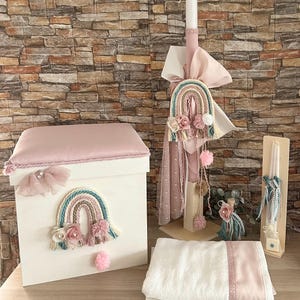 Regenboogset Griekse doopstijl doop meisje meisje Kaars Ladopana Aandenkendoos Olieset Handgemaakte unieke geschenken Orthodoxe ceremonie