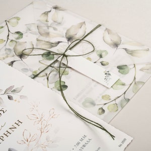 Invitaciones de boda con flores de eucalipto FÍSICAS en sobre Invitaciones para invitados a la fiesta posterior a la boda Tarjeta de invitación única