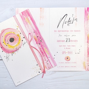 Convites de batismo FÍSICO Pink Evil Eye Convites para convidados de festa Cartão de convite de batizado exclusivo para menina