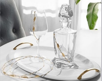 Sterling Silver 925 Crystal Olive theme Wedding set Decanter wine Glass Stainless steel tray Greek orthodox bridal luxury gifts