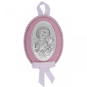 Handmade Silver icon Mary Jesus Greek baptism gift New born religious orthodox Baby girl christening Gift packaging Handmade