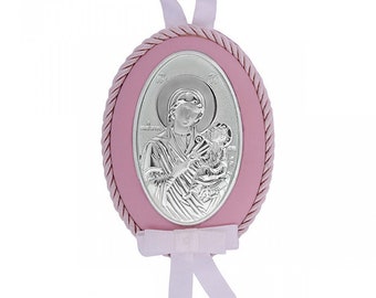 Handmade Silver icon Mary Jesus Greek baptism gift New born religious orthodox Baby girl christening Gift packaging Handmade