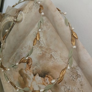 Olive stefana wedding crowns Greek stephana orthodox wedding stefana handmade crowns olive pearls gold Hair accessories ceremony Bridal gift