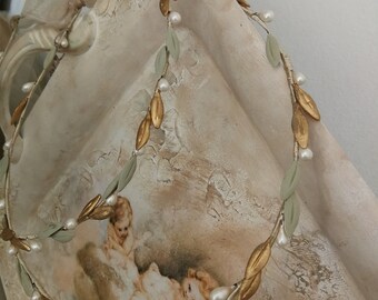 Olive stefana wedding crowns Greek stephana orthodox wedding stefana handmade crowns olive pearls gold Hair accessories ceremony Bridal gift