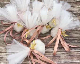 Olive favors Baptism bomboniere White wedding Greek favors with koufeta Christening guests gifts Tulle pouch greek  Unique grecian style
