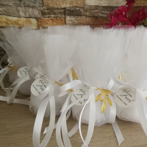 Etichetta personalizzata con ramo d'ulivo, bomboniere per battesimo, bomboniere per matrimonio, souvenir greci con koufeta, regali per gli ospiti, sacchetto omaggio, stile minimale