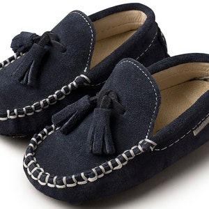 Mocasines azules Zapatos bebé niño Piel y ante Bebé niño Boda Bautizo Pequeño Lujo Primeros pasos Talla 4 5 6 7 8 9 10 US