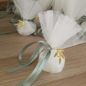 Bomboniere di oliva Bomboniere di battesimo Bomboniere greche bianche per matrimonio con koufeta Regali per gli ospiti del battesimo Sacchetto di tulle greco Stile greco unico
