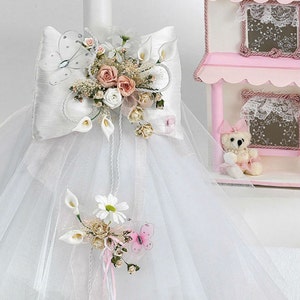 Lambada flowers * Greek baptism candles - Orthodox christening candles - White baptism candles - Baby girl baptism candle - Handmade set